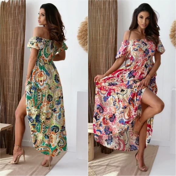 Smocked Paisley Harmony Maxi Dress - Purple - Picture 6 of 7